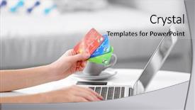  Presentation with online payment - Amazing slide deck having female making online payment close backdrop and a light gray colored foreground