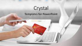  Presentation with online payment - Presentation theme consisting of female making online payment close background and a light gray colored foreground