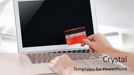  Presentation with online payment - PPT theme enhanced with female making online payment close background and a  colored foreground