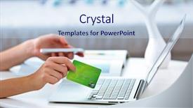  Presentation with online payment - Cool new PPT theme with female making online payment close backdrop and a sky blue colored foreground