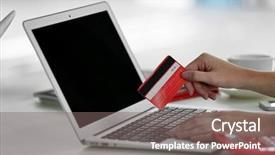  Presentation with online payment - Presentation theme enhanced with female making online payment close background and a  colored foreground