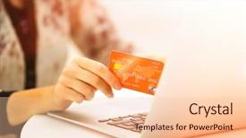  Presentation with online payment - Cool new PPT theme with female making online payment close backdrop and a lemonade colored foreground