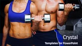  Presentation with bodybuilding - Cool new PPT layouts with female male - bodybuilding couple against dark room backdrop and a navy blue colored foreground