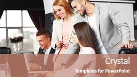 Presentation with people - PPT theme having female male - business people working in office background and a coral colored foreground