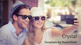  Presentation with selfie - Slide set with female male - cute couple taking a selfie background and a  colored foreground