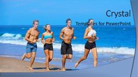  Presentation with running - Colorful presentation theme enhanced with female male - group of young people running backdrop and a  colored foreground