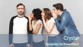  Presentation with friends - PPT theme enhanced with female male - image of group of friends background and a ocean colored foreground