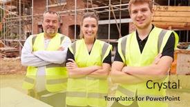  Presentation with spiritual building blocks - Amazing slide deck having female male - portrait of builder on building backdrop and a yellow colored foreground