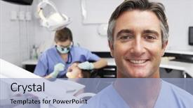  Presentation with dental radiology dentist and assistant - Audience pleasing presentation theme consisting of female male - portrait of dental nurse backdrop and a light blue colored foreground