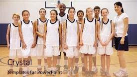  Presentation with sports coach - Cool new PPT theme with female male - portrait of high school sports backdrop and a coral colored foreground