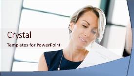  Presentation with employees - Cool new PPT theme with female manager assessing work of her employees backdrop and a lemonade colored foreground