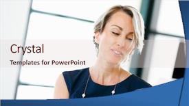  Presentation with employees - Slide set consisting of female manager assessing work of her employees background and a lemonade colored foreground