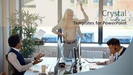  Presentation with project manager - Beautiful slides featuring female-manager-dissatisfied-with-project backdrop and a soft green colored foreground