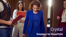  Presentation with hotel business - Slides consisting of female-manager-having-a-serious background and a navy blue colored foreground