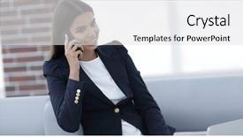  Presentation with phone - Cool new theme with female manager talking on mobile backdrop and a  colored foreground