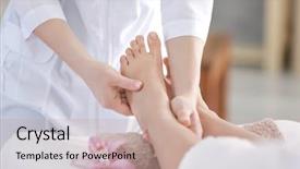  Presentation with salon - Amazing presentation theme having female masseur massaging woman's foot in spa salon backdrop and a coral colored foreground
