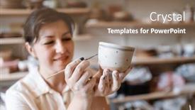  Presentation with pottery - Audience pleasing slide deck consisting of female master paints a pot pottery workshop backdrop and a violet colored foreground