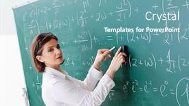  Presentation with math teacher - Audience pleasing theme consisting of female math teacher in front of the chalkboard backdrop and a teal colored foreground