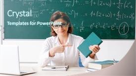  Presentation with math teacher - Amazing slides having female math teacher in front backdrop and a  colored foreground