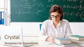  Presentation with math teacher - Theme consisting of female math teacher in front background and a sky blue colored foreground
