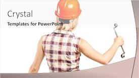  Presentation with female mechanic - Colorful PPT layouts enhanced with female-mechanic-holding-a-spanner backdrop and a white colored foreground