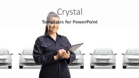 Presentation with female mechanic - Amazing slides having female-mechanic-in-a-car backdrop and a white colored foreground