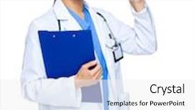  Presentation with medical clipboard - Presentation theme with female medical doctor with clipboard and finger point up background and a white colored foreground