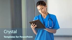  Presentation with medical procedure simulation using blood - Amazing presentation theme having female medical nurse using tablet backdrop and a ocean colored foreground