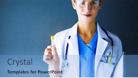  Presentation with test tube laboratory - PPT theme enhanced with female-medical-or-research-scientist background and a light blue colored foreground