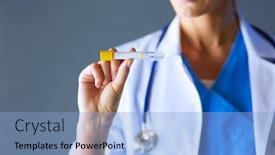  Presentation with test tube laboratory - Slides enhanced with female-medical-or-research-scientist background and a light blue colored foreground