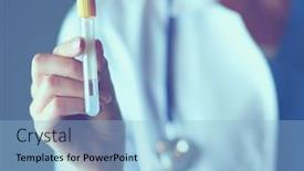  Presentation with test tube laboratory - Audience pleasing PPT layouts consisting of female-medical-or-research-scientist backdrop and a light blue colored foreground