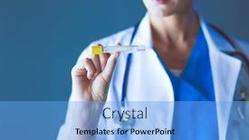  Presentation with test tube laboratory - Audience pleasing slides consisting of female-medical-or-research-scientist backdrop and a light blue colored foreground