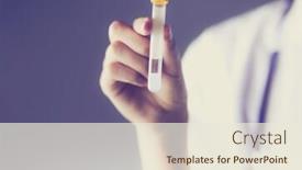  Presentation with test tube laboratory - PPT theme enhanced with female-medical-or-research-scientist background and a sky blue colored foreground