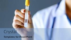  Presentation with test tube laboratory - Beautiful theme featuring female-medical-or-research-scientist backdrop and a light blue colored foreground