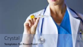  Presentation with test tube laboratory - Theme enhanced with female-medical-or-research-scientist background and a light blue colored foreground