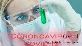  Presentation with lab test - Amazing PPT theme having female-medical-or-research-scientist backdrop and a coral colored foreground