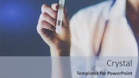  Presentation with lab test - Theme with female-medical-or-research-scientist background and a light blue colored foreground