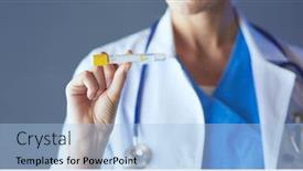  Presentation with lab test - Amazing presentation having female-medical-or-research-scientist backdrop and a light blue colored foreground