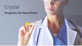  Presentation with lab test - PPT theme with female-medical-or-research-scientist background and a light gray colored foreground