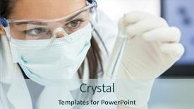  Presentation with lab test - Audience pleasing slide set consisting of female medical or research scientist backdrop and a sky blue colored foreground