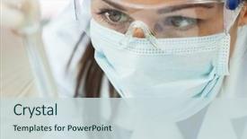  Presentation with test tube laboratory - PPT layouts having female medical or research scientist background and a sky blue colored foreground