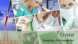  Presentation with scientific research - Cool new presentation theme with young female medical or scientific backdrop and a seafoam green colored foreground