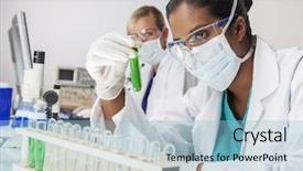  Presentation with doctor asian - Amazing PPT theme having female medical or scientific research backdrop and a light blue colored foreground