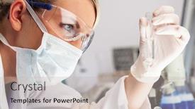  Presentation with test tube laboratory - PPT layouts with female-medical-or-scientific-researcher background and a soft green colored foreground