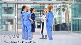 Presentation with building team - PPT layouts with female-medical-team-having-informal background and a light blue colored foreground