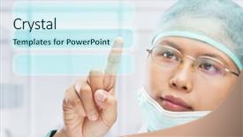  Presentation with medical worker - Audience pleasing presentation theme consisting of female medical worker or researcher backdrop and a sky blue colored foreground