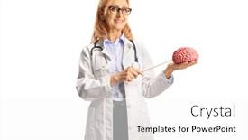  Presentation with medical worker - PPT layouts having female-medical-worker-pointing background and a white colored foreground