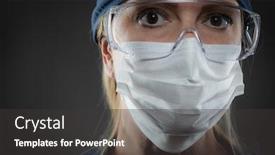  Presentation with medical worker - Presentation theme with female-medical-worker-wearing-protective background and a dark gray colored foreground