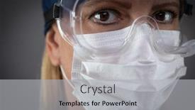  Presentation with medical worker - PPT theme enhanced with female-medical-worker-wearing-protective background and a light gray colored foreground