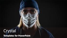  Presentation with medical worker - Presentation design featuring female-medical-worker-wearing-protective background and a wine colored foreground